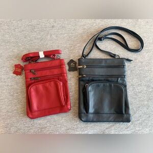 Crossbody Bags Set of 2 Purses Women’s Genuine Leather Red 9x7 Black 10x8 New